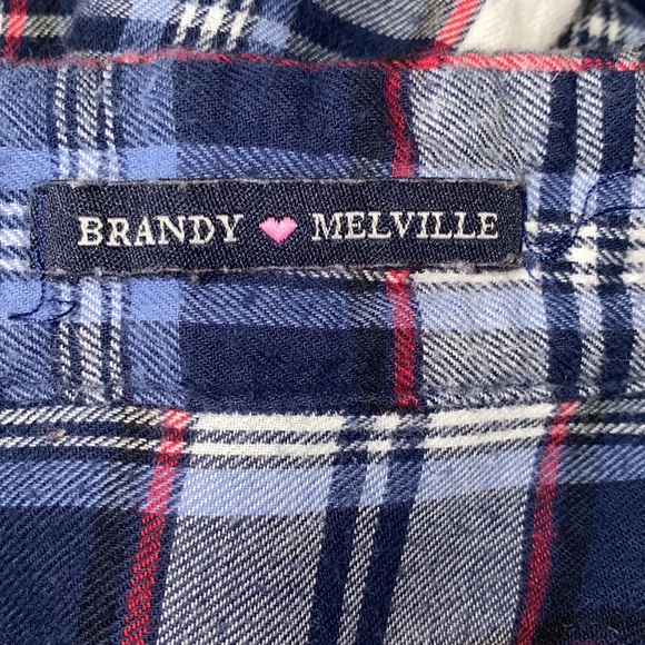 Brandy Melville- Blue, White & Red Flannel Long Sleeve Button up Jacket sz med - Picture 3 of 3